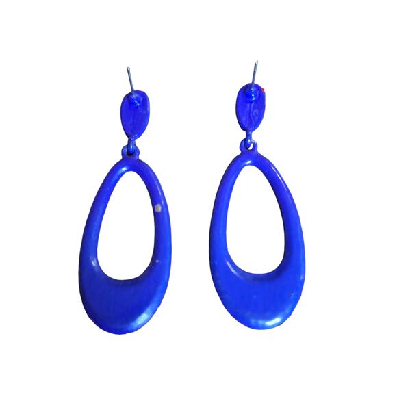 Oval Hoop Earrings Purple Rhinestones Posts - Picture 3 of 6